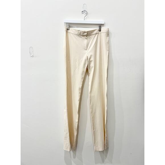 Alberta Ferretti Flat Front Low Rise Wide Leg Trouser Pants Cream Womens Size 10 - Picture 1 of 4